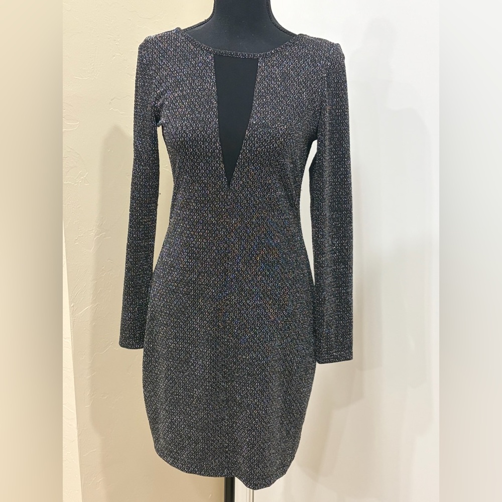 Emerald Sundae Black Sparkle Long Sleeve Bodycon Dress